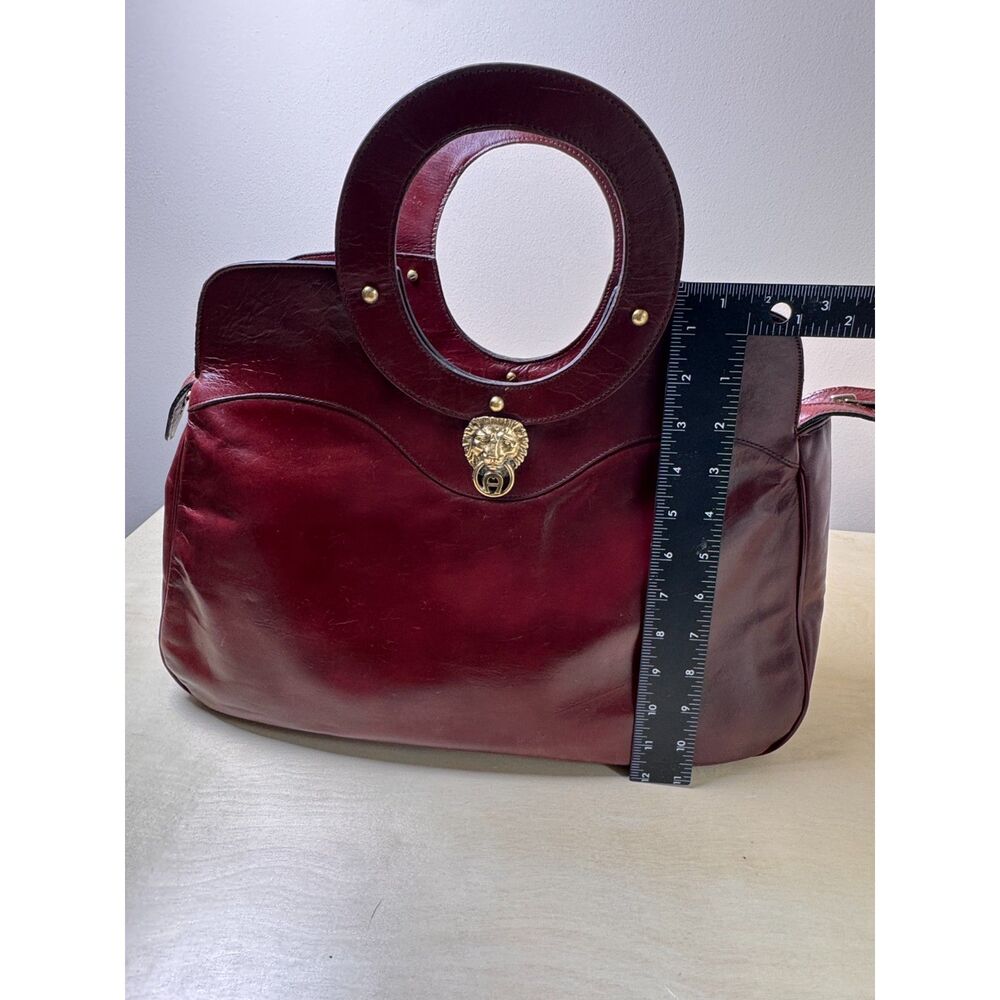Etienne Aigner Oxblood Leather Lion Head Satchel Bag Vintage 60s 70s Avant Garde - Picture 5 of 14